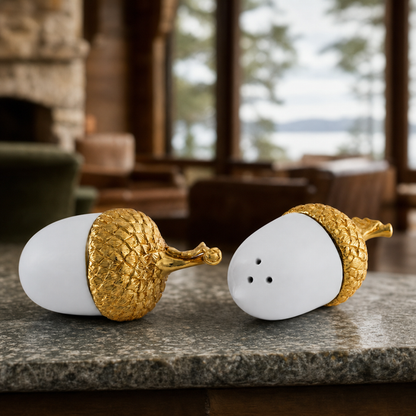 Porcelain Salt and Pepper - Acorn Gold Leaf 2