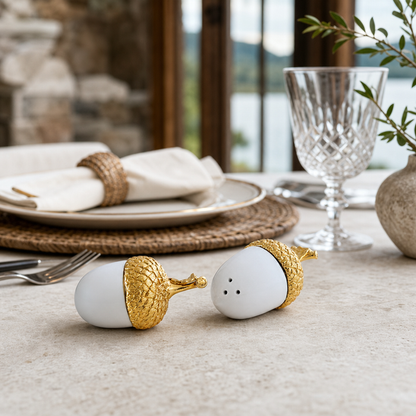 Porcelain Salt and Pepper - Acorn Gold Leaf 3