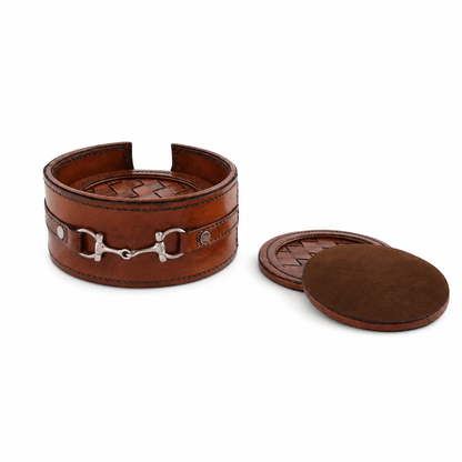 Premium Genuine Leather Coaster Set Bit - Set of 6 1
