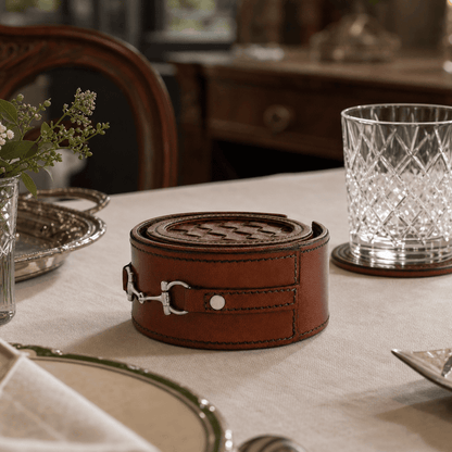 Premium Genuine Leather Coaster Set Bit - Set of 6 5