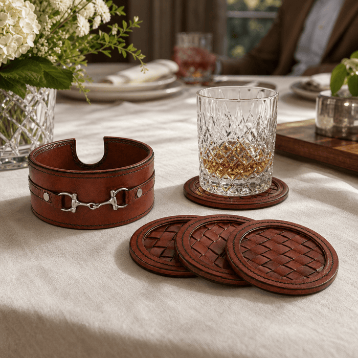 Premium Genuine Leather Coaster Set Bit - Set of 6 6