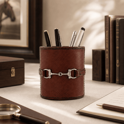 Premium Genuine Leather Stirrup Office Pen Holder 3