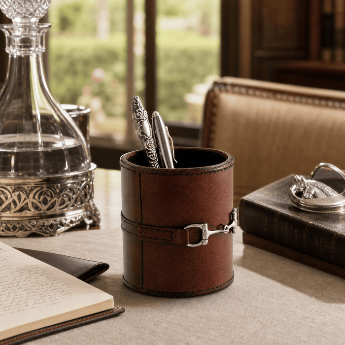 Premium Genuine Leather Stirrup Office Pen Holder 9