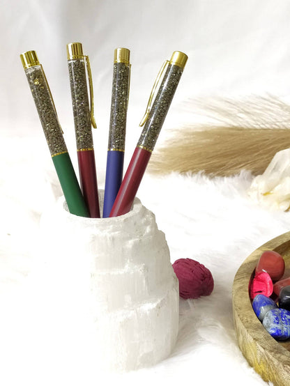 Pyrite Crystal Pen, Manifestation Pen, Healing Pen.