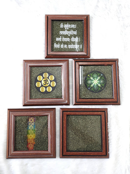 Pyrite Frame, Pyrite with Gayatri Mantra Dust Plate.