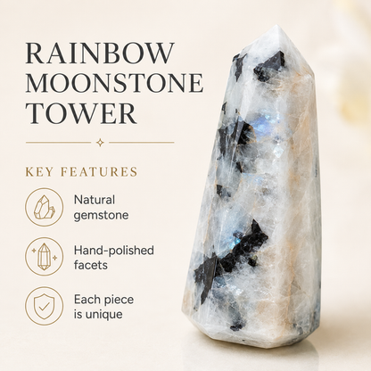 Rainbow Moonstone Tower Point (Creativity and Compassion)