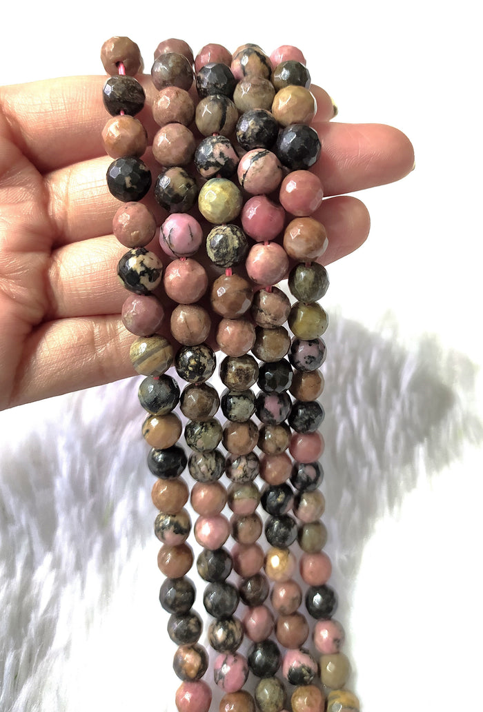 Rhodonite Faceted Beads, Crystal Beads for Jewelry.