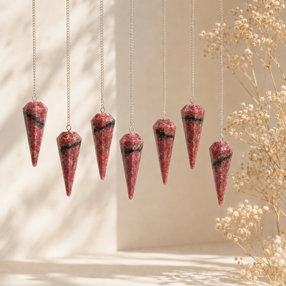 Rhodonite Faceted Hexagon Pendulum, Crystal Pendulum