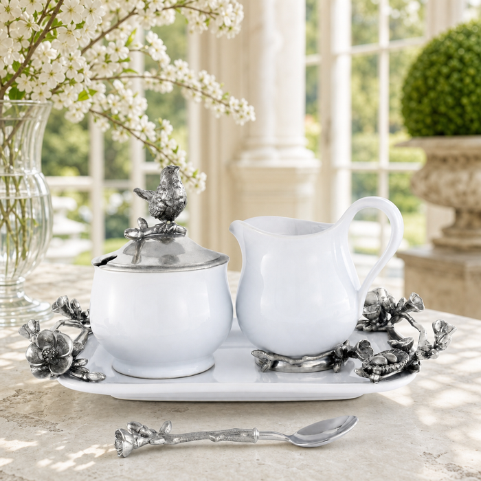 Stoneware Creamer Set - Pewter Song Bird 2