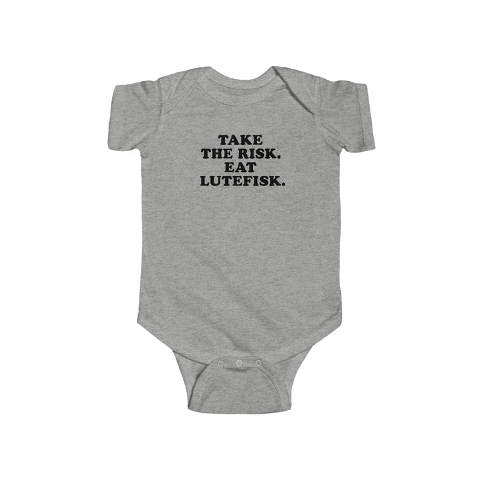 Take The Risk Eat Lutefisk Baby Bodysuit Scandinavian Design Studio