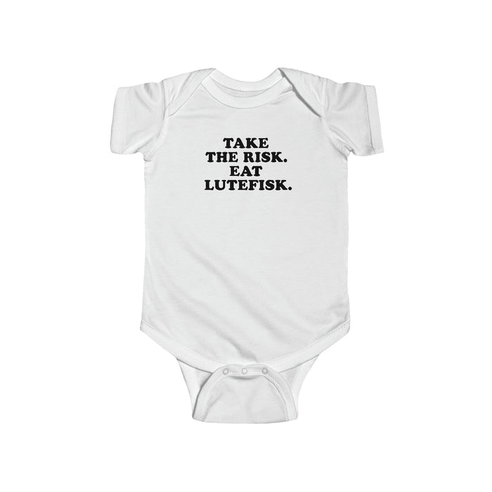 Take The Risk Eat Lutefisk Baby Bodysuit Scandinavian Design Studio