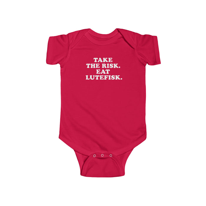Take The Risk Eat Lutefisk Baby Bodysuit Scandinavian Design Studio
