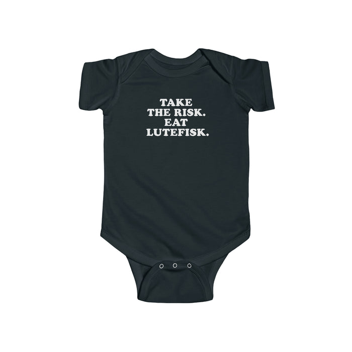 Take The Risk Eat Lutefisk Baby Bodysuit Scandinavian Design Studio