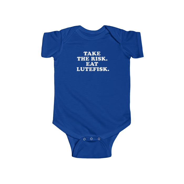 Take The Risk Eat Lutefisk Baby Bodysuit Scandinavian Design Studio