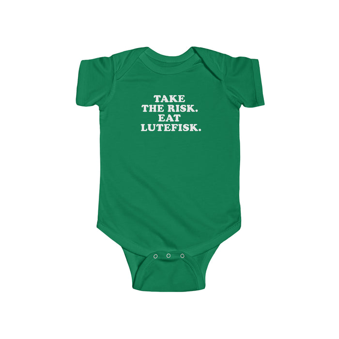 Take The Risk Eat Lutefisk Baby Bodysuit Scandinavian Design Studio