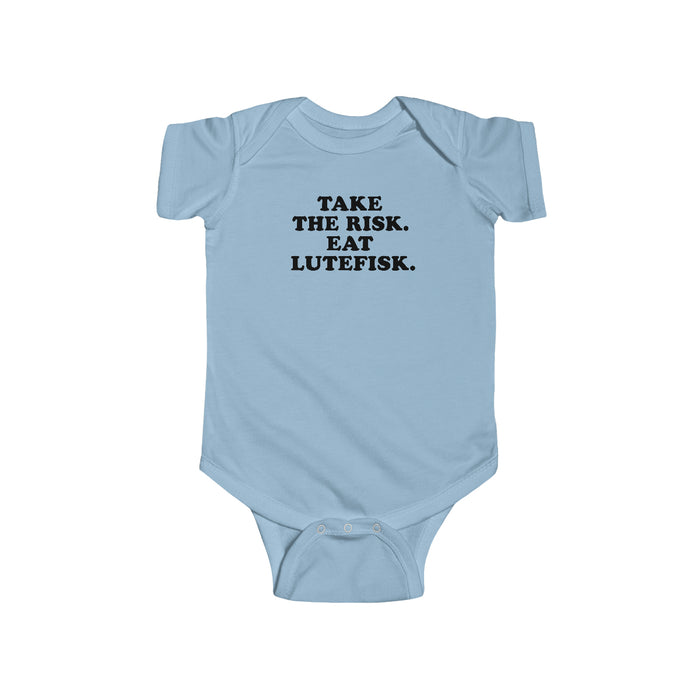 Take The Risk Eat Lutefisk Baby Bodysuit Scandinavian Design Studio