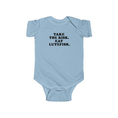 Take The Risk Eat Lutefisk Baby Bodysuit Scandinavian Design Studio