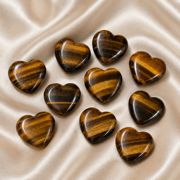 Tiger Eye Heart Crystal, Puffy Mini 1 Inch Pocket Crystal Heart