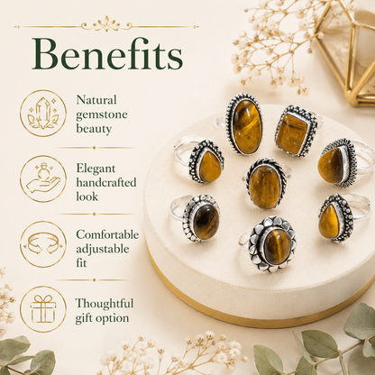Tiger Eye rings – Gemstone rings Natural Crystal Healing Jewelry Collection