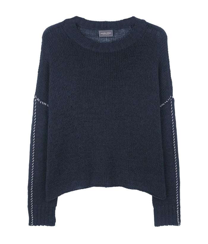 Topstitch Cotton Crew-Sweaters-Uniquities