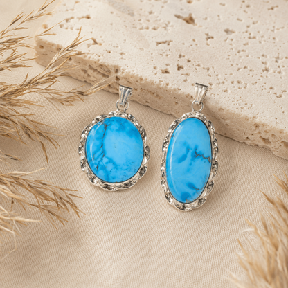 Turquoise Howlite Pendants – Natural Crystal Pendants Healing Cabochon Pendants