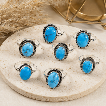 Turquoise Howlite rings – Gemstone rings Natural Crystal Healing Jewelry Collection