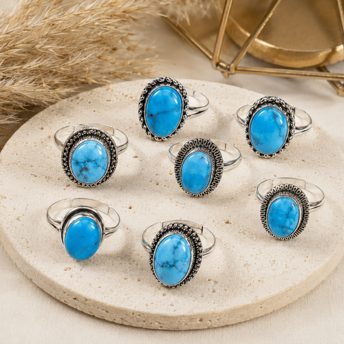 Turquoise Howlite rings – Gemstone rings Natural Crystal Healing Jewelry Collection