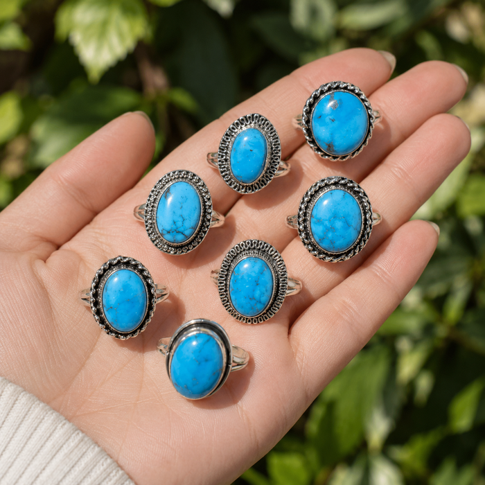 Turquoise Howlite rings – Gemstone rings Natural Crystal Healing Jewelry Collection