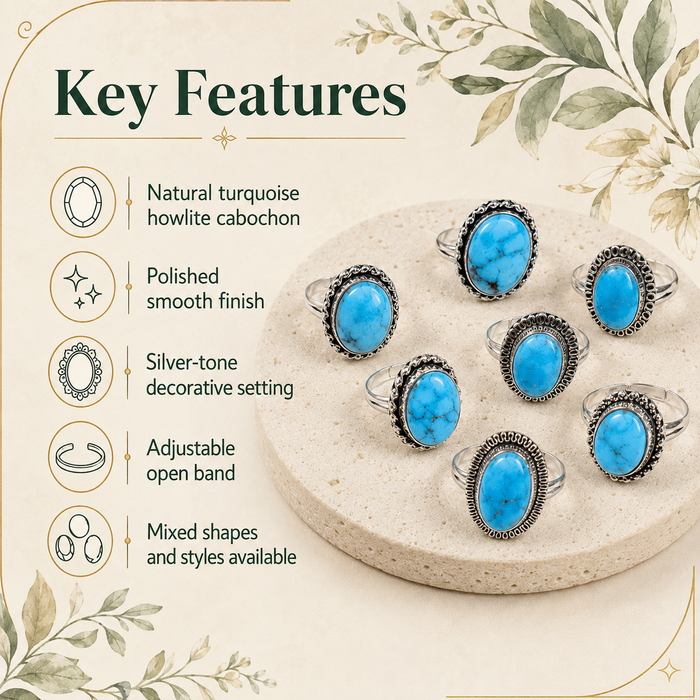 Turquoise Howlite rings – Gemstone rings Natural Crystal Healing Jewelry Collection