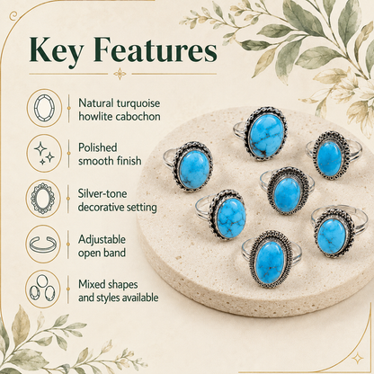 Turquoise Howlite rings – Gemstone rings Natural Crystal Healing Jewelry Collection