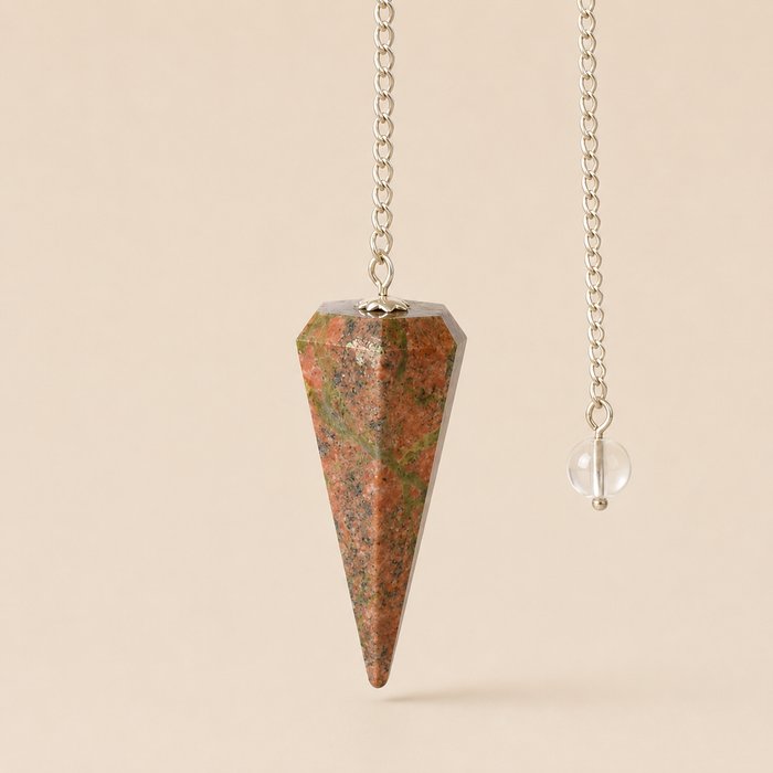 Unakite Faceted Hexagon Pendulum, Crystal Pendulum