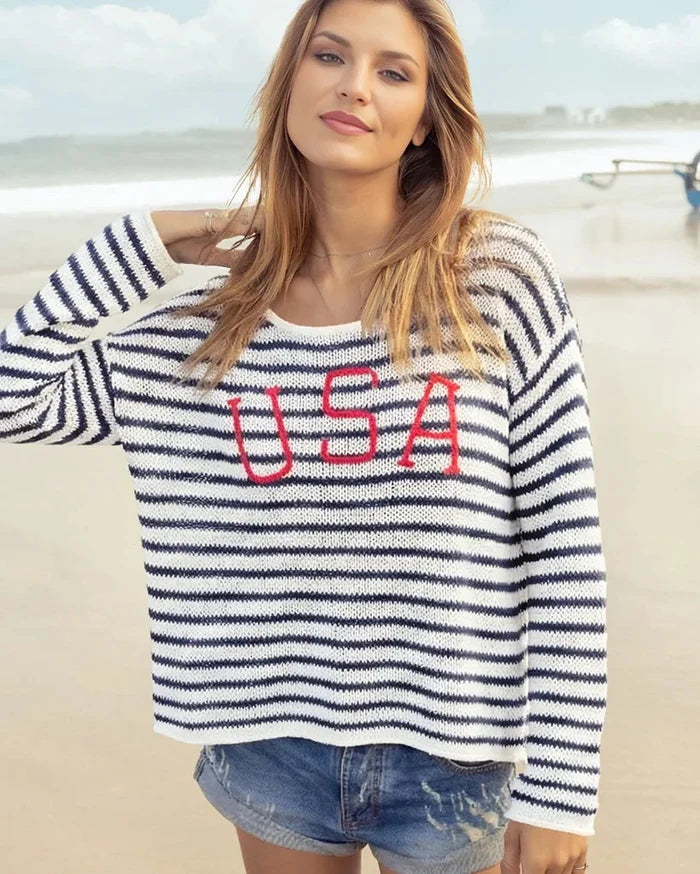 USA Stripe Crew-Sweaters-Uniquities