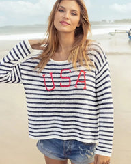 USA Stripe Crew-Sweaters-Uniquities