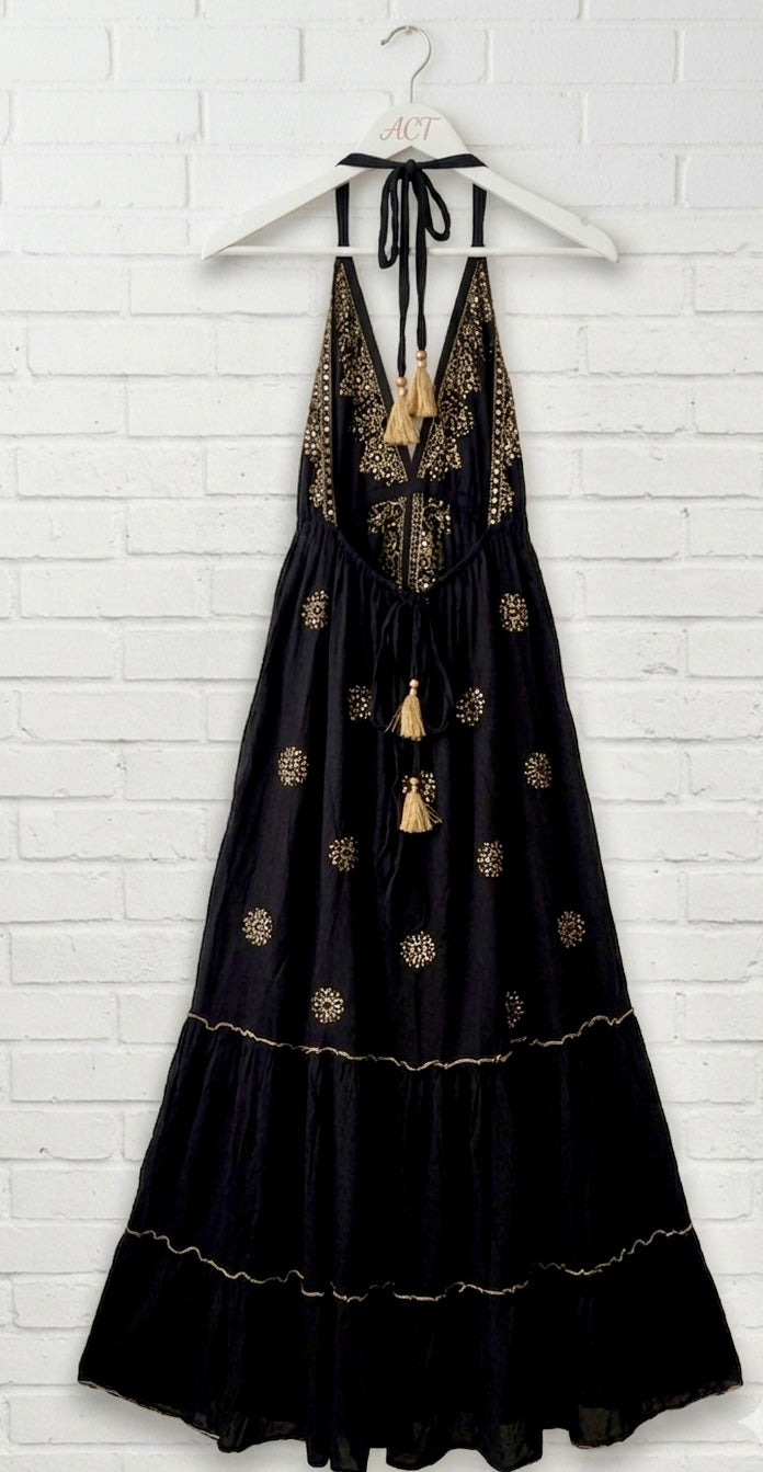 Vestido Maxi boho con bordados y espejos