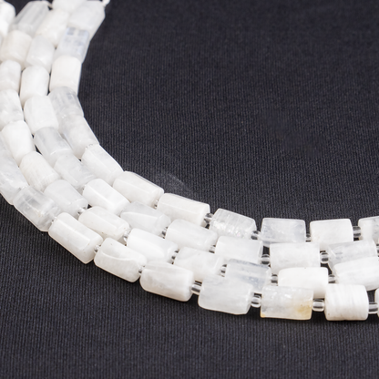 White Rainbow Moonstone Gemstone Pipe Bead, Crystal Healing Tube Beads.
