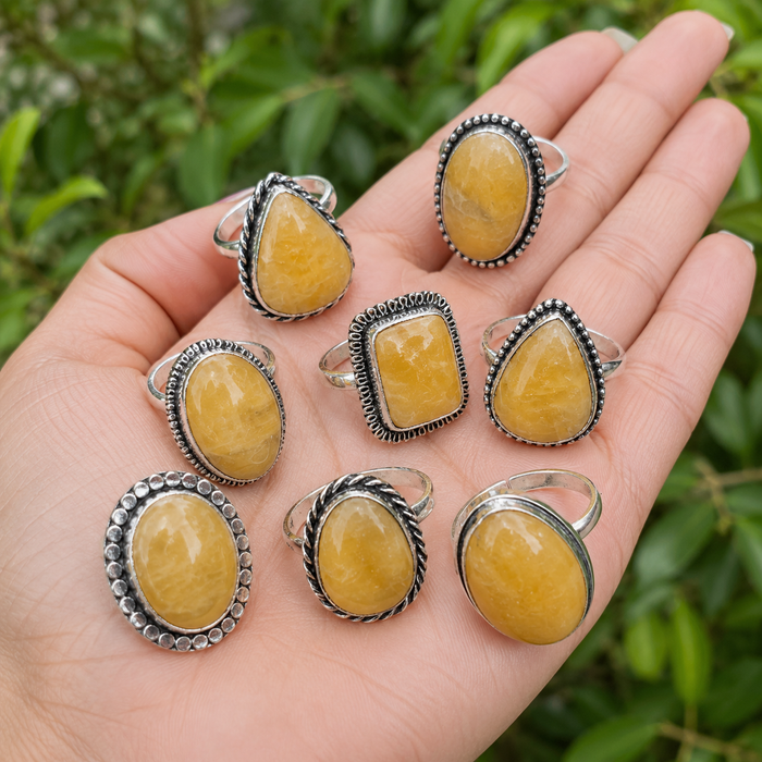 Yellow Aventurine rings – Gemstone rings Natural Crystal Healing Jewelry Collection