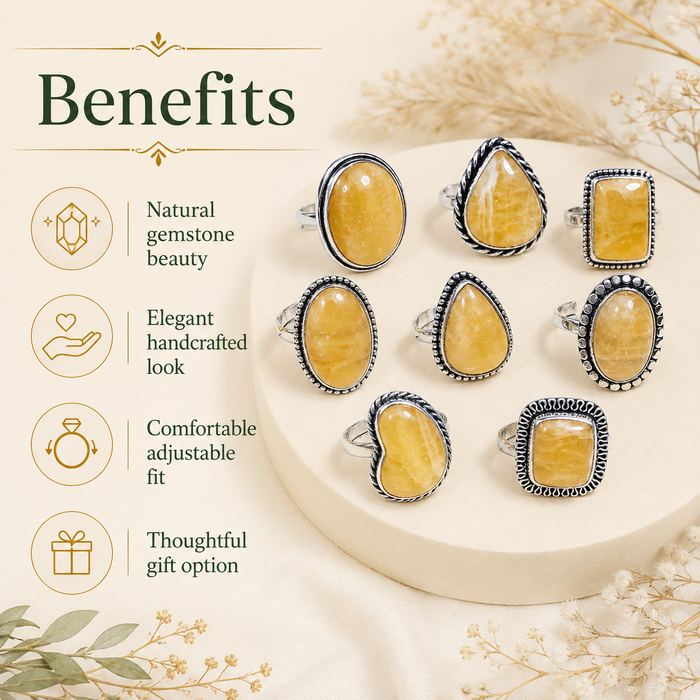 Yellow Aventurine rings – Gemstone rings Natural Crystal Healing Jewelry Collection